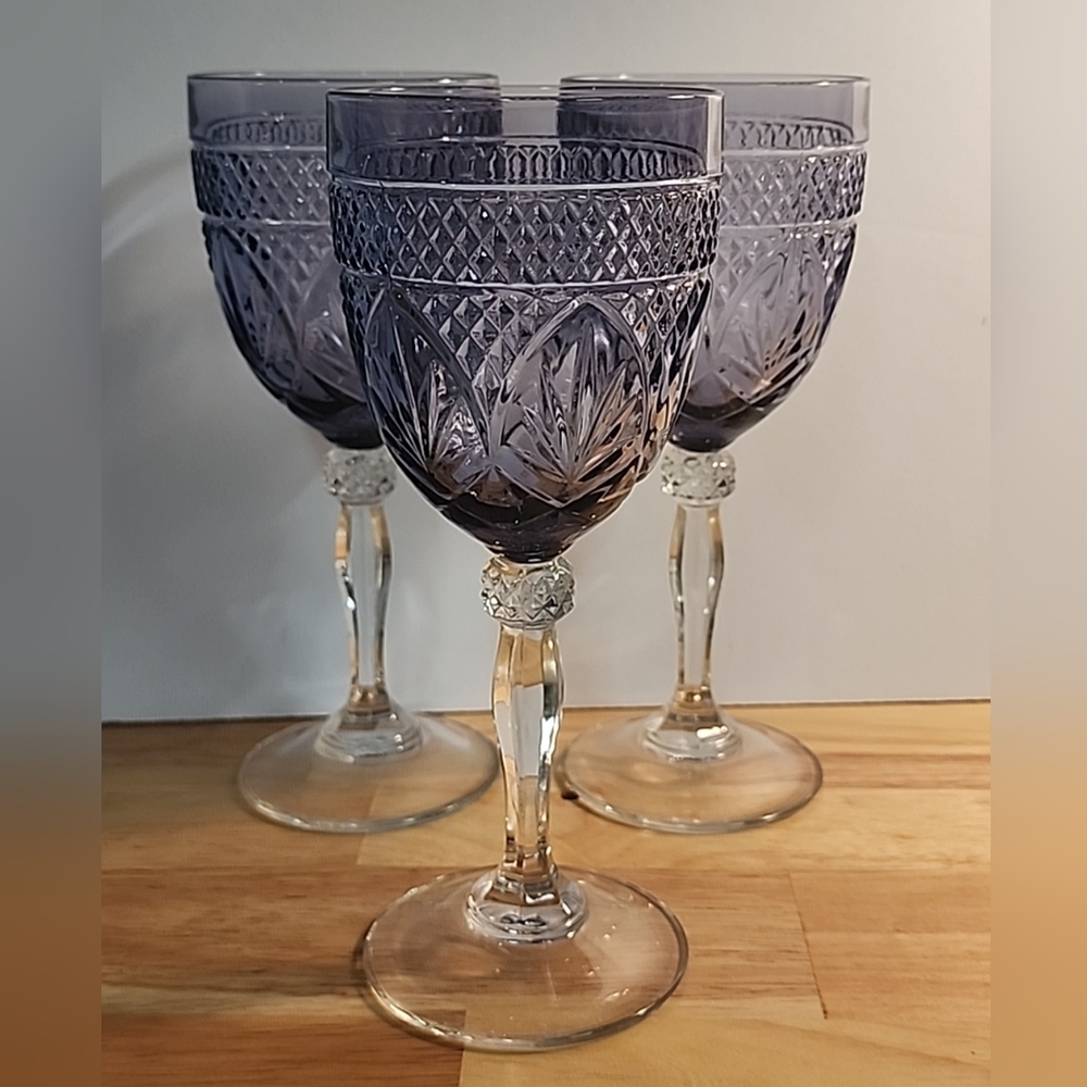 Cristal D'Arques Durand Amethyst Antique Wine Glassesx 3 Purple Water Goblets